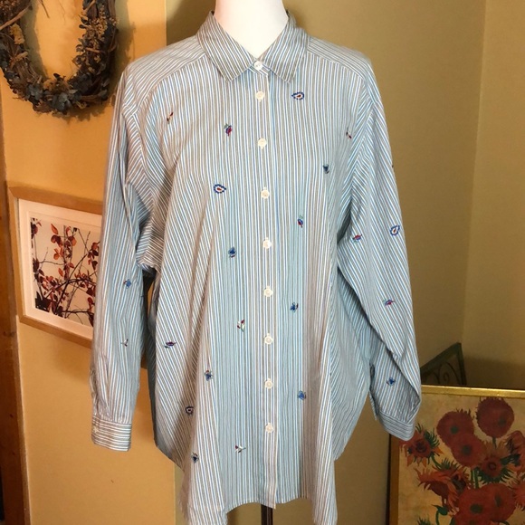 KORET StephanieIISize 2X  Striped Embroidered ButtonDown NoWrinkle Preppy Career - Picture 6 of 16